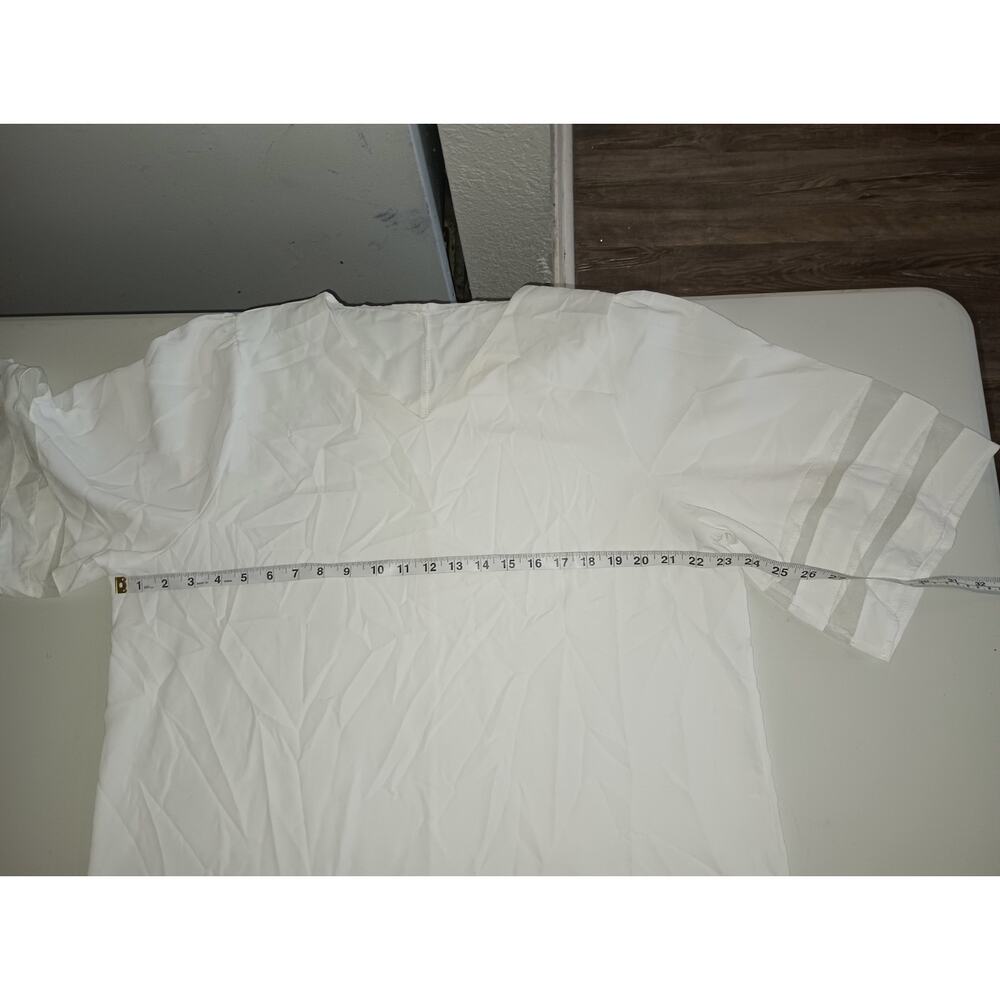 Women's White Short Sleeve V-Neck Blouse Panel Sleeves – Size L W006 - Picture 6 of 6